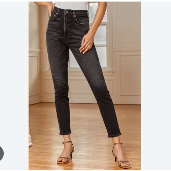 AGOLDE Pinch Waist Washed Black Denim Ultra High Rise Skinny Jeans Organic - Picture 1 of 12